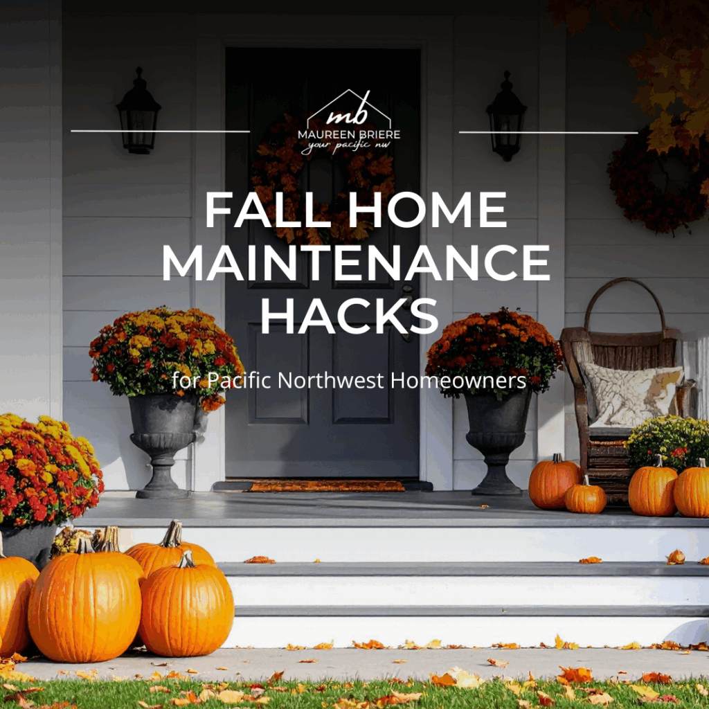Pacific Northwest home in autumn surrounded by fall leaves