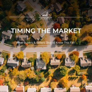 Aerial view of a neighborhood with fall trees, used for Puget Sound real estate blog about timing the market