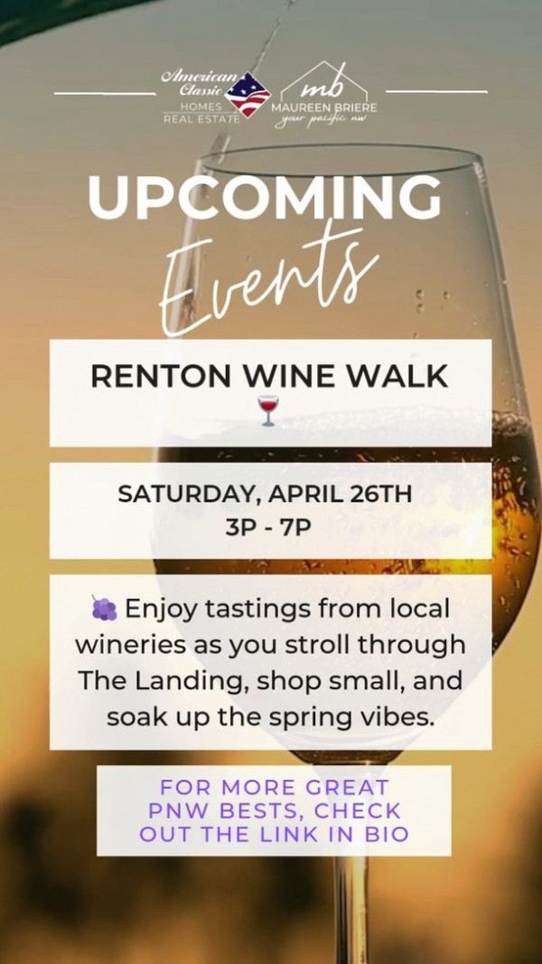 Wine lovers, this one’s for you 🍷 The Renton Wine Walk at The Landing is happening this Saturday, April 26th from 3–7 PM—and it’s such a fun way to spend a spring afternoon! You’ll get to sample wines from some amazing local wineries while walking around The Landing, checking out shops, and grabbing bites from nearby spots.It’s laid-back, super social, and perfect for a friends' afternoon or date day. Bring your tasting glass and comfy shoes—this event usually brings a great crowd!

✨ Want more local events like this? Check the link in my bio for a full list of fun things happening around the PNW!

RentonWineWalk TheLandingRenton PNWEvents WAWineWalk SpringInRenton RentonWA YourPacificNW