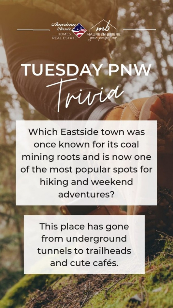 Let’s take it back—way back—to the late 1800s. This Eastside town was once a booming coal mining hub, complete with company stores, railways, and miner cabins. Fast forward to today, and it’s all about farmers markets, cozy coffee shops, and trailheads that lead you deep into the Issaquah Alps.If you guessed....... Issaquah, you’re right! 🏔️ It’s now known for spots like Tiger Mountain, the Salmon Hatchery, and that oh-so-adorable downtown stretch with sweet shops and local eats. Whether you’re here for the outdoor life or just the views with a latte in hand, it’s a perfect PNW mix of history and charm.

Drop a 🏞️ if you’ve hiked in Issaquah—or let us know your favorite trail or bakery!

PNWTrivia IssaquahWA EastsideHistory PNWLife TuesdayTrivia YourPacificNW TigerMountainViews LocalVibes