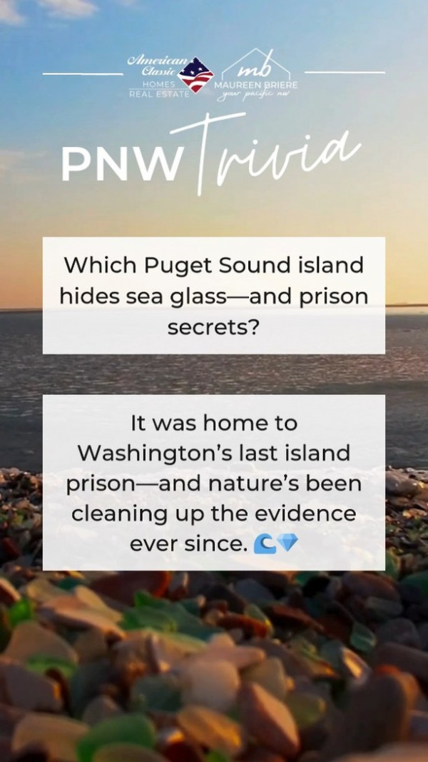 The Answer is.......McNeil Island — Washington’s last island prison, active from 1875 to 2011.

Before it closed, the prison dumped everyday glass and waste along its shores—everything from bottles to windows. 🌊 Over the decades, tides tumbled that glass into colorful gems that still show up on nearby beaches, especially near Steilacoom and Anderson Island.

It’s not your typical beach day… but it is one of the Puget Sound’s most hauntingly beautiful bits of local lore. 💎 follow for more of favorite trivia and PNW Bests

PNWTrivia McNeilIsland WashingtonHistory PugetSoundSecrets TuesdayTrivia HauntedPNW